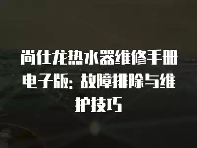 尚仕龙热水器维修手册电子版: 故障排除与维护技巧