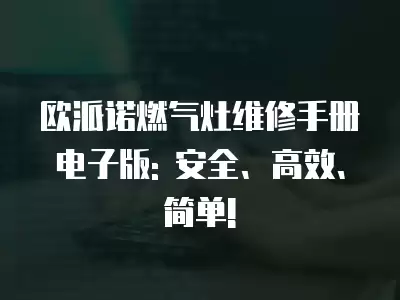 欧派诺燃气灶维修手册电子版: 安全、高效、简单!
